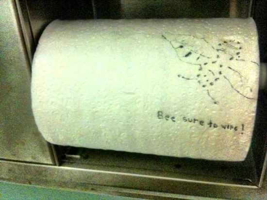 funny bathroom graffiti bee sure wipe